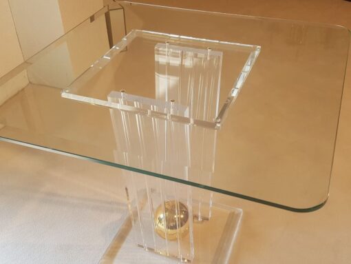 limited, edition, glass, table, small, german, germany, simple, design, veneer, drawers, polished, living, room, plexiglass, golden