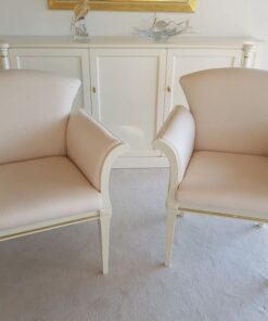 pair, two, armchairs, armchair, high, gloss, beige, color, wood, painted, light, hand, polished, patterns, living, room ,