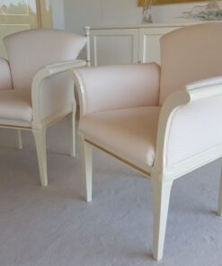 pair, two, armchairs, armchair, high, gloss, beige, color, wood, painted, light, hand, polished, patterns, living, room ,