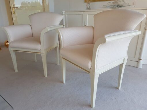 pair, two, armchairs, armchair, high, gloss, beige, color, wood, painted, light, hand, polished, patterns, living, room ,