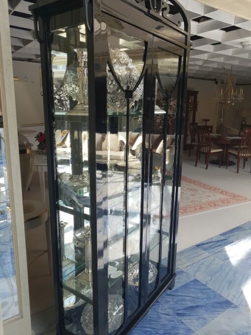 high, black, jugendstil, glass, vitrine, high, gloss, elegant, living, room, design, illustration, wood, ornamentations, modern