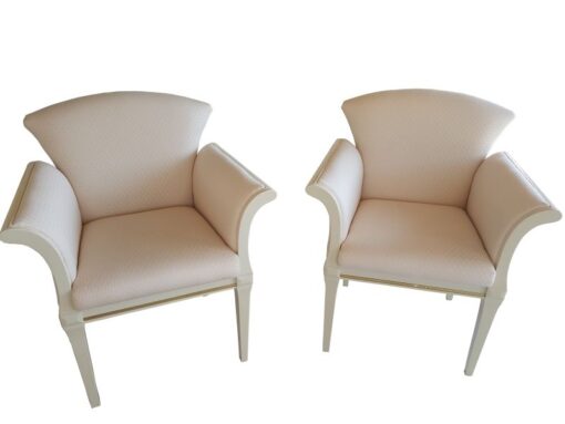 pair, two, armchairs, armchair, high, gloss, beige, color, wood, painted, light, hand, polished, patterns, living, room ,