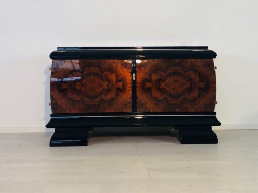 Burl lowboard or commode from the Art Deco era, Walnut, grain, veneer, design, interior design, luxury furntiure, storage, black, living room