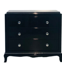 Black Vintage Chest of Drawers with Chrome Knobs, Commode, Luxury, furniture, design, homedcor, interior design, piano lacquer