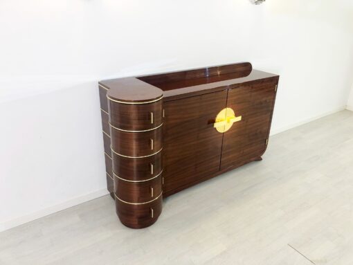 Art Deco Design Palisander Sideboard in High Gloss, Rosewood, Lacquer, Brass Handles, Polished, Luxury Furniture, Original, Modern Design Furniture