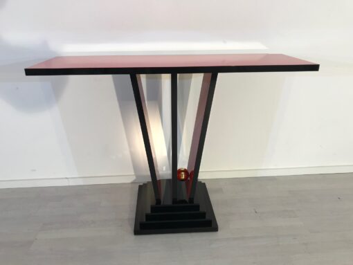 Red and black art deco design console table, luxury furniture, custom furniture, design, interior design, interiors, colorful