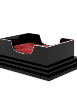 %%sitename%% Interior Design, Dog cart, animal beds, red pillow, dog pillow, sleeping, elegant, black furniture