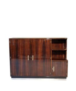 restored, France, Art, Deco, 1920, new, old, vintage, buffet, commode, ebony, metal, veneer, living room, brown, Albert, Guenot