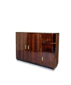 restored, France, Art, Deco, 1920, new, old, vintage, buffet, commode, ebony, metal, veneer, living room, brown, Albert, Guenot