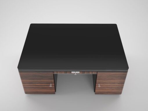 art, deco, desk, macassar, double-sided, brown, black, drawers, large, wide, design, luxury, office, living room, wood, pattern