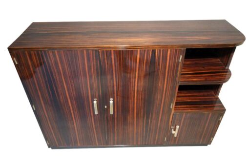 restored, France, Art, Deco, 1920, new, old, vintage, buffet, commode, ebony, metal, veneer, living room, brown, Albert, Guenot