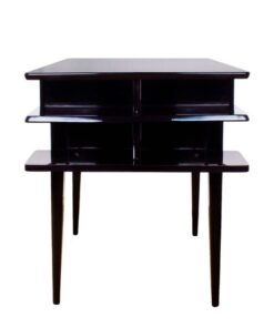 art, deco, desk, 1930, brass, mahogany, veneer, black, france, restored, vintage, fan, old, office, living room, burned, brown