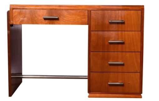 mahogony, art, deco, desk, 1930, wood, brown, old, vintage, design, office, france, drawer, restored, lacquered, french, polished