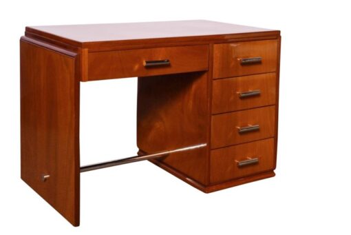 mahogony, art, deco, desk, 1930, wood, brown, old, vintage, design, office, france, drawer, restored, lacquered, french, polished