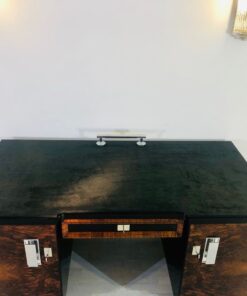 Original 1920s Art Deco desk with alcantara top, burl wood doors, leather, restoration, interior design, antiques, luxury furniture