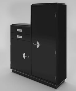 art, deco, design, black, cabinet, double cupboard, chrome, piano lacquer, bar cabinet, bar, chrome handles, new, old, restored