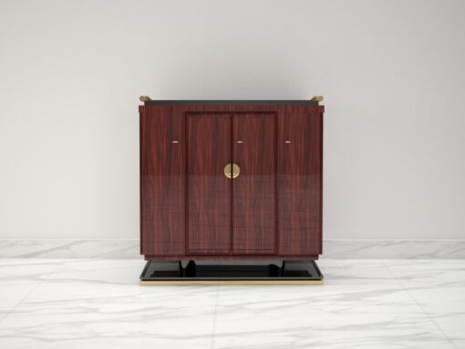 Palisander Commode or Sideboard with Polished Brass Handles, Interior design, luxury furniture, piano lacquer, unique grain