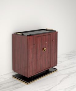 Palisander Commode or Sideboard with Polished Brass Handles, Interior design, luxury furniture, piano lacquer, unique grain