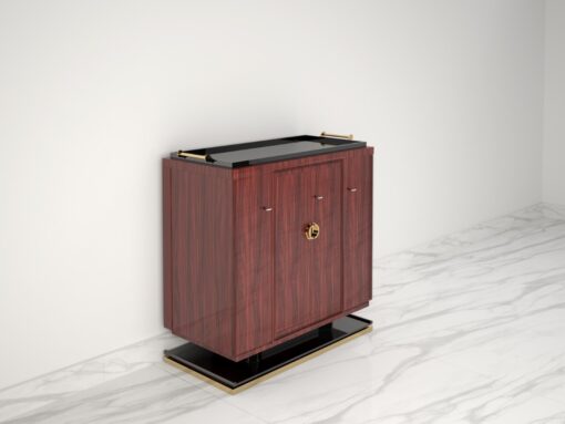 Palisander Commode or Sideboard with Polished Brass Handles, Interior design, luxury furniture, piano lacquer, unique grain