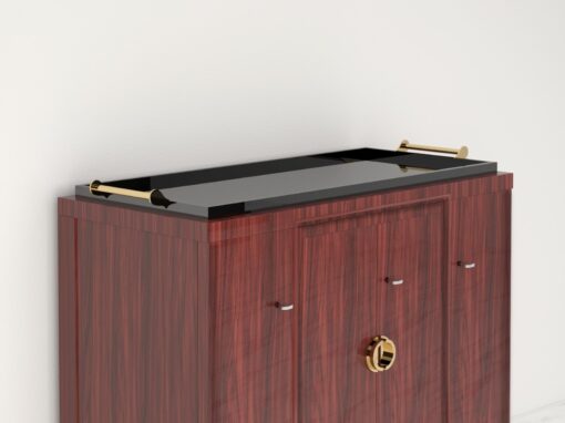 Palisander Commode or Sideboard with Polished Brass Handles, Interior design, luxury furniture, piano lacquer, unique grain