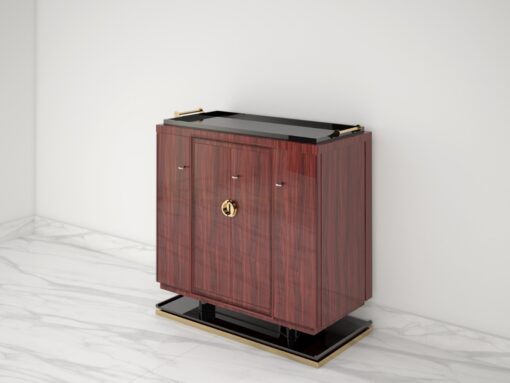 Palisander Commode or Sideboard with Polished Brass Handles, Interior design, luxury furniture, piano lacquer, unique grain