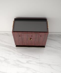 Palisander Commode or Sideboard with Polished Brass Handles, Interior design, luxury furniture, piano lacquer, unique grain