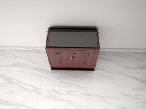 Palisander Commode or Sideboard with Polished Brass Handles, Interior design, luxury furniture, piano lacquer, unique grain