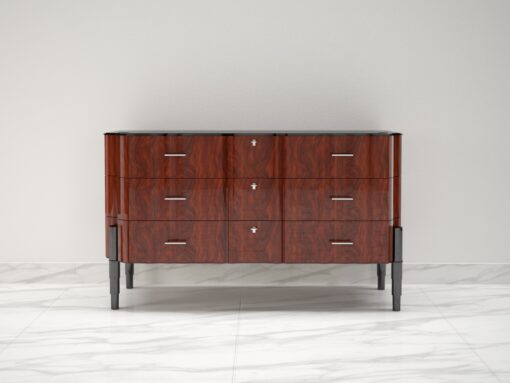 Walnut Art Deco Design Chest of Drawers High Gloss Finish, commode, sideboard, storage, interior design, high quality, design furniture