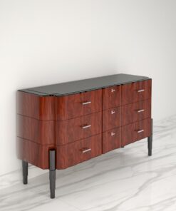 Walnut Art Deco Design Chest of Drawers High Gloss Finish, commode, sideboard, storage, interior design, high quality, design furniture