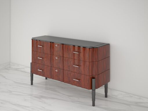 Walnut Art Deco Design Chest of Drawers High Gloss Finish, commode, sideboard, storage, interior design, high quality, design furniture