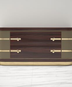 Exceptional Palisander Sideboard with Polished Brass Details, High Gloss Finish, Locks, Art Deco Design, Modern Sideboard, Interior Design