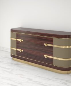 Exceptional Palisander Sideboard with Polished Brass Details, High Gloss Finish, Locks, Art Deco Design, Modern Sideboard, Interior Design