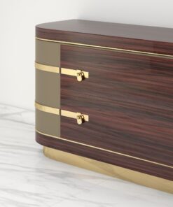 Exceptional Palisander Sideboard with Polished Brass Details, High Gloss Finish, Locks, Art Deco Design, Modern Sideboard, Interior Design