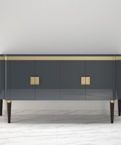 High Gloss Design Sideboard with a Grey Paintjob and Brass Details, Luxury furniture, finish, handmade, high end, quality, interior design