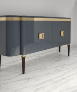 High Gloss Design Sideboard with a Grey Paintjob and Brass Details, Luxury furniture, finish, handmade, high end, quality, interior design