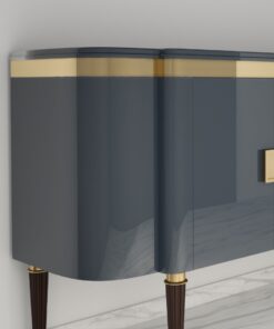 High Gloss Design Sideboard with a Grey Paintjob and Brass Details, Luxury furniture, finish, handmade, high end, quality, interior design