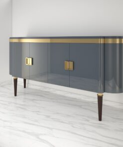 High Gloss Design Sideboard with a Grey Paintjob and Brass Details, Luxury furniture, finish, handmade, high end, quality, interior design