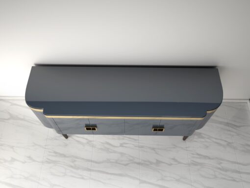 High Gloss Design Sideboard with a Grey Paintjob and Brass Details, Luxury furniture, finish, handmade, high end, quality, interior design