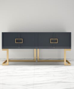 Gray Design Sideboard Buffet with polished brass legs, luxury furniture, storage, living room, interior design, high gloss, made in Germany