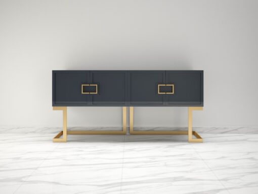 Gray Design Sideboard Buffet with polished brass legs, luxury furniture, storage, living room, interior design, high gloss, made in Germany