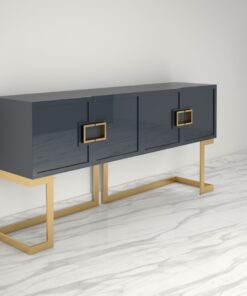 Gray Design Sideboard Buffet with polished brass legs, luxury furniture, storage, living room, interior design, high gloss, made in Germany