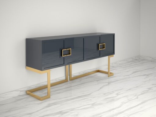 Gray Design Sideboard Buffet with polished brass legs, luxury furniture, storage, living room, interior design, high gloss, made in Germany