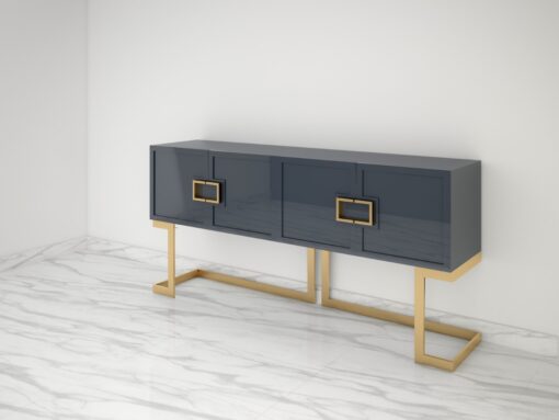 Gray Design Sideboard Buffet with polished brass legs, luxury furniture, storage, living room, interior design, high gloss, made in Germany