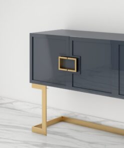 Gray Design Sideboard Buffet with polished brass legs, luxury furniture, storage, living room, interior design, high gloss, made in Germany