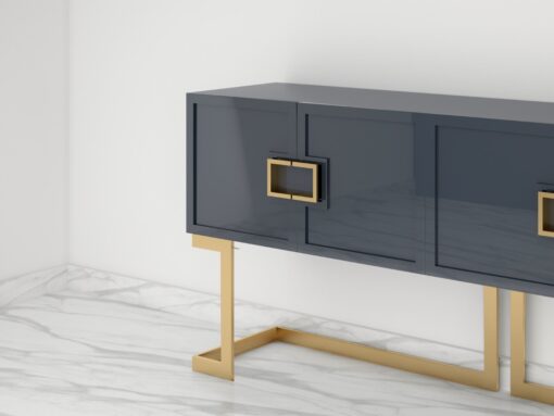 Gray Design Sideboard Buffet with polished brass legs, luxury furniture, storage, living room, interior design, high gloss, made in Germany