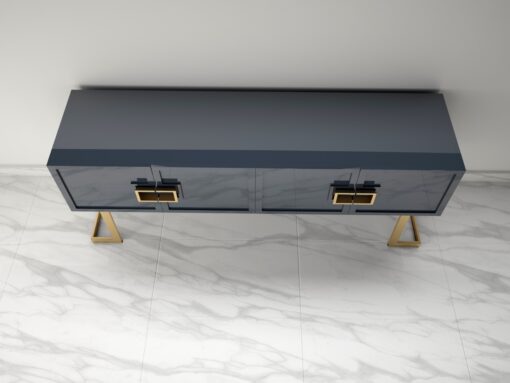 Gray Design Sideboard Buffet with polished brass legs, luxury furniture, storage, living room, interior design, high gloss, made in Germany