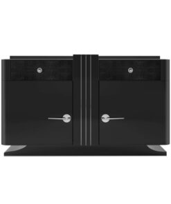 black, art, deco, chest of drawers, leather, drawer, chrome handles, sideboard, living room, new, old, restored, design, style, lacquer