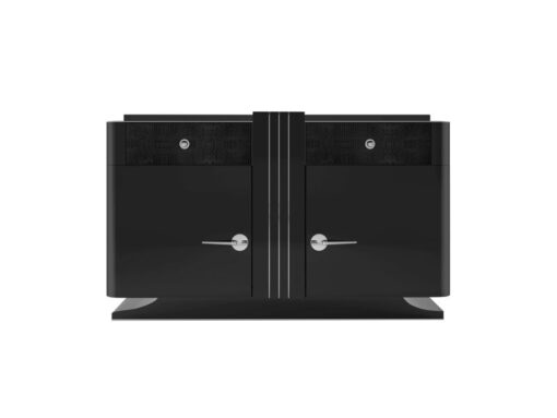 black, art, deco, chest of drawers, leather, drawer, chrome handles, sideboard, living room, new, old, restored, design, style, lacquer