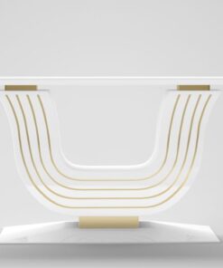 white, curved, design, replica, brass, art, deco, style, console, console table, applique, piano lacquer, living, room, elegant