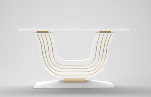 white, curved, design, replica, brass, art, deco, style, console, console table, applique, piano lacquer, living, room, elegant